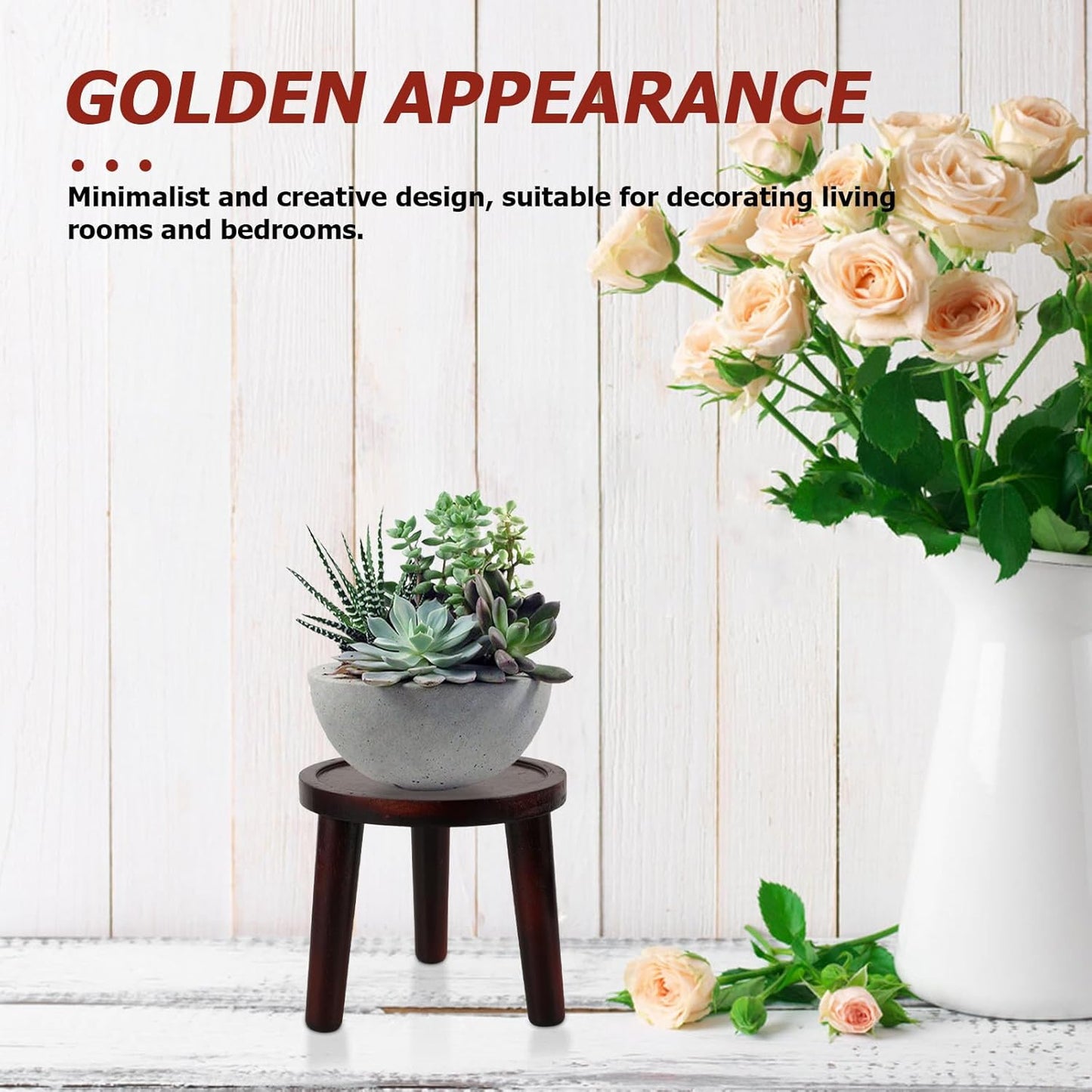PRETYZOOM Indoor Decorative Plant Stand Flowerpot Pedestal Wooden Bonsai Pot Holder Crimson Mid-size Indoor Planter Display for Living Room Bedroom