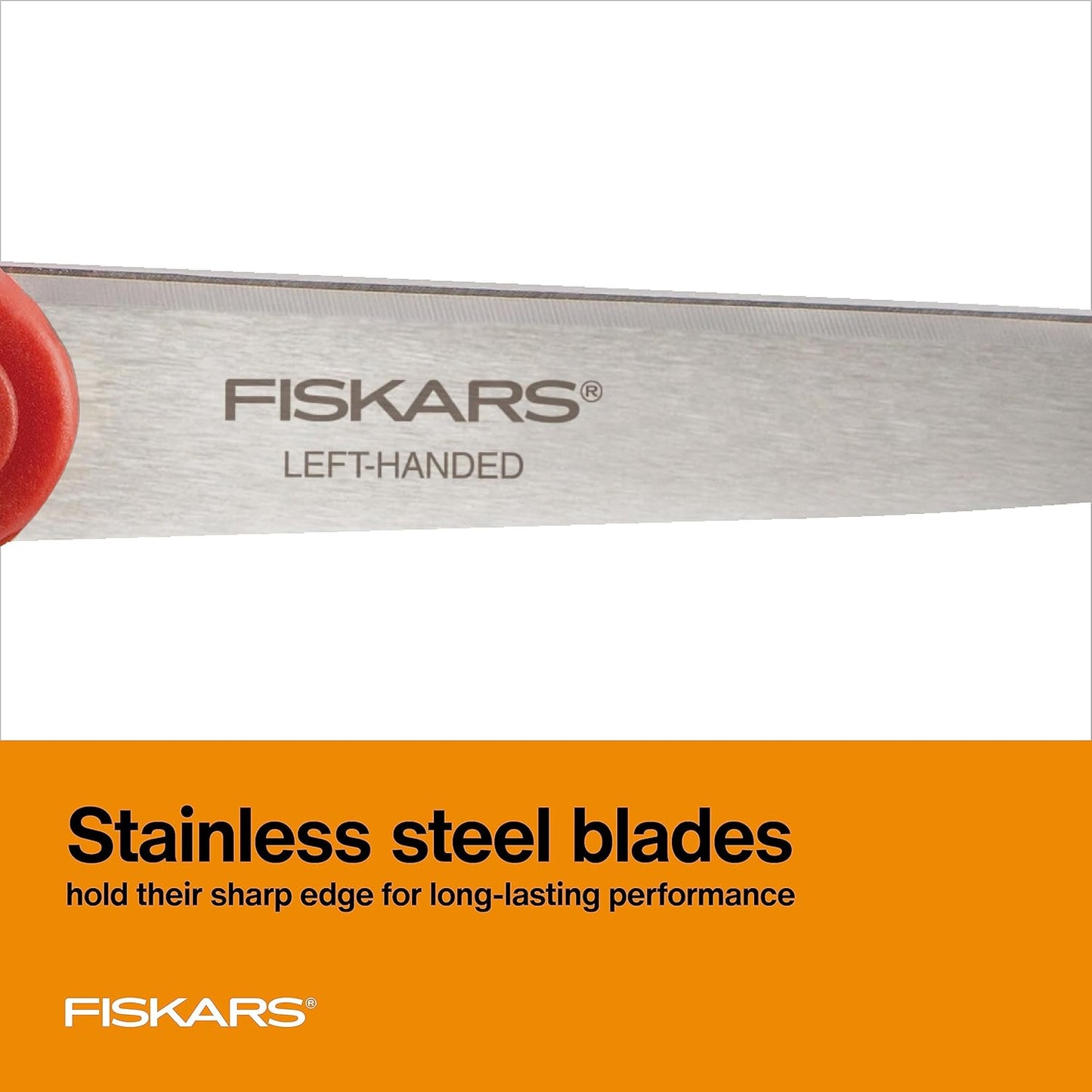 Fiskars Left-Handed Scissors, Precision Cutting for Craft Fabric Paper, Ergonomic Comfort Grip, Stainless Steel, 8", Red