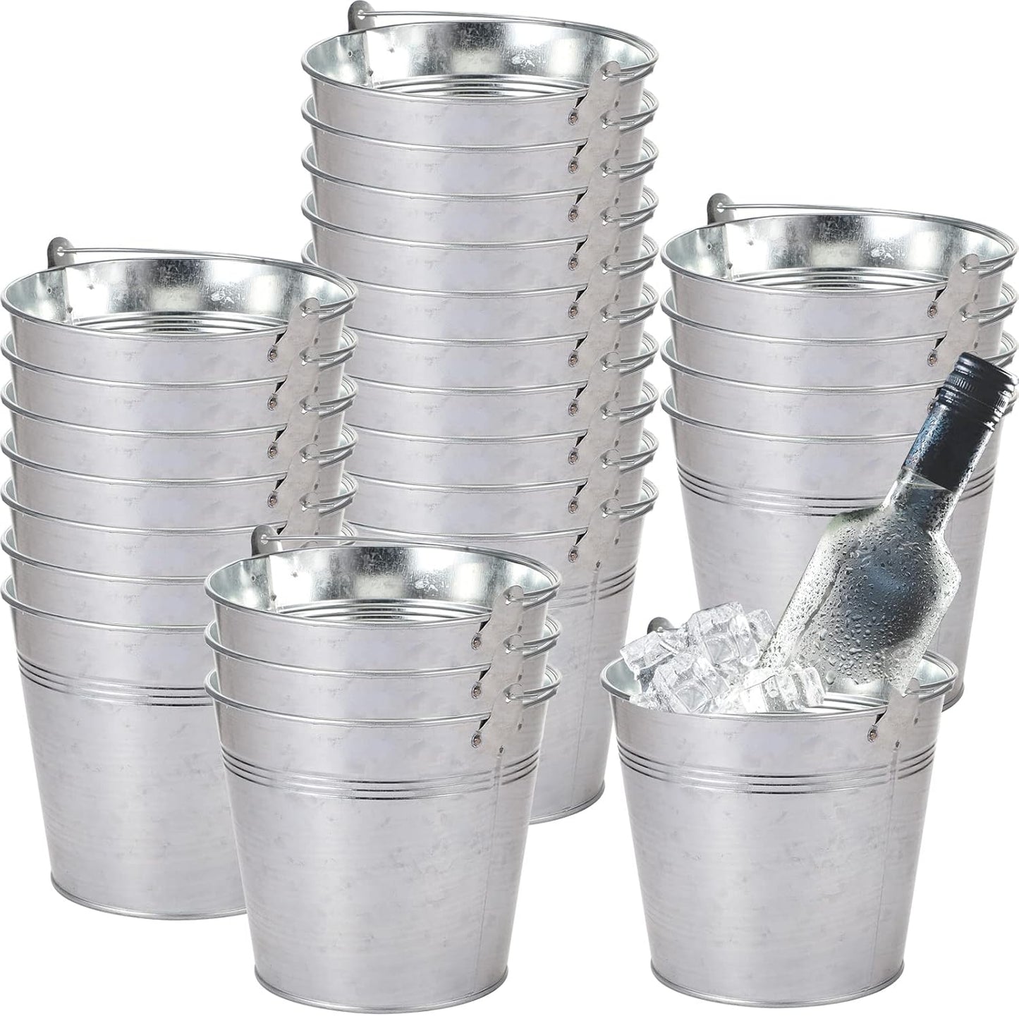 24 Pack Galvanized Metal Buckets Bulk 6 Inch Small Ice Buckets Iron Candy Pail with Handle for Garden Planters Vase Table Centerpieces Crafts Wedding Party Favors Accessories Decorations