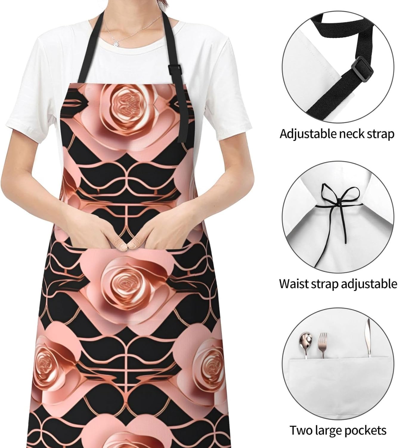 Rose Gold Pattern Backgrounds print Waterproof chef's apron with pocket apron for kitchen cooking baking barbecue and gardening