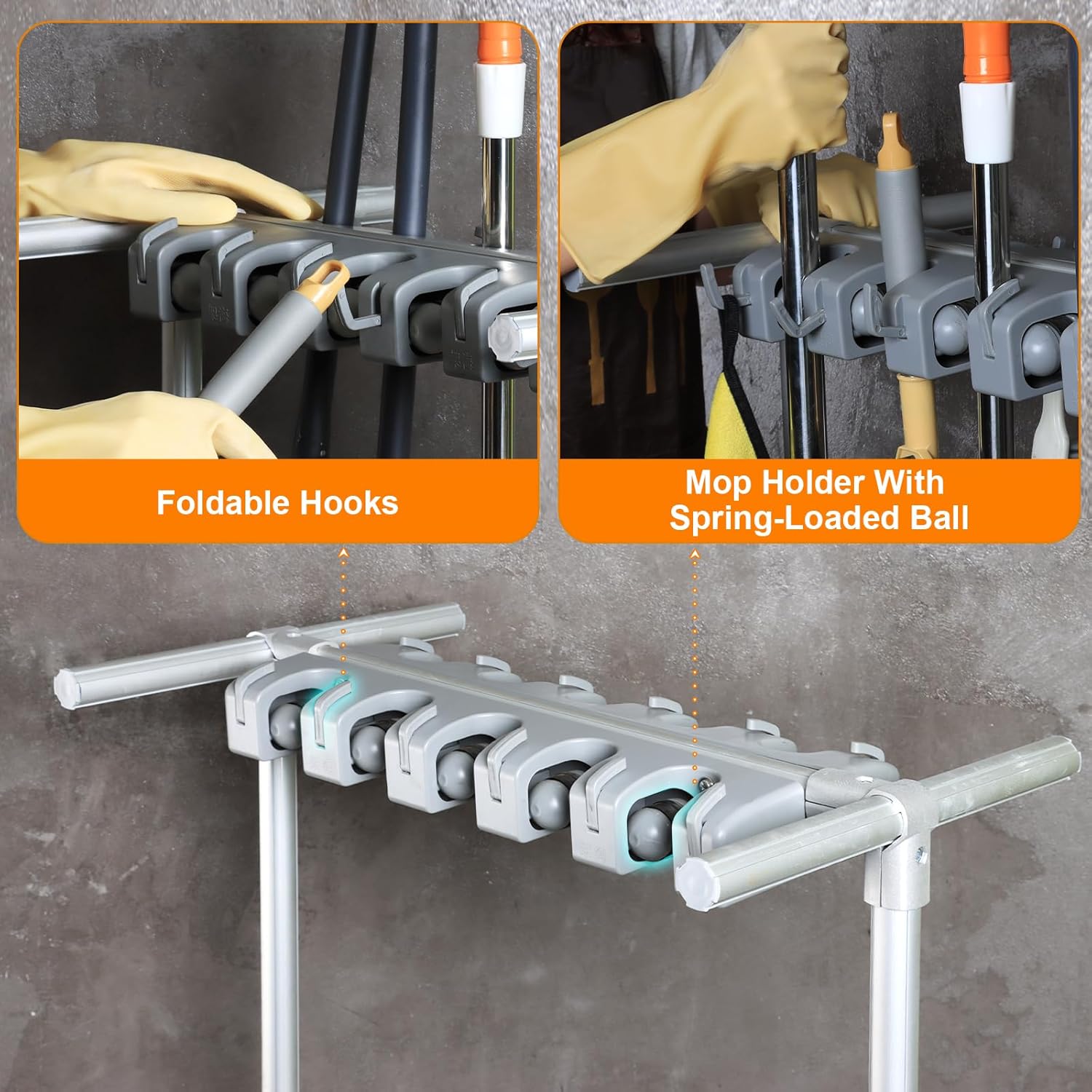 Mobile Mop and Broom Holder，Efficient Storage Solution for Cleaning To