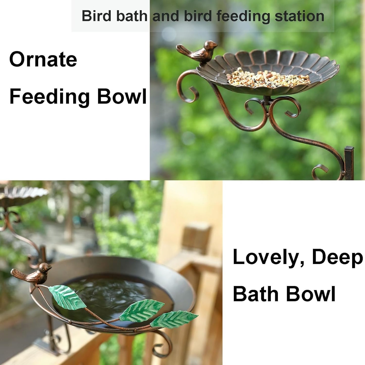 Jemeni Deck Mounted Bird Bath and Feeder Combo, 2 in 1 Bird Feeder with Baths for Outdoor with Clamp Mount Balcony Railing Attracting Birds