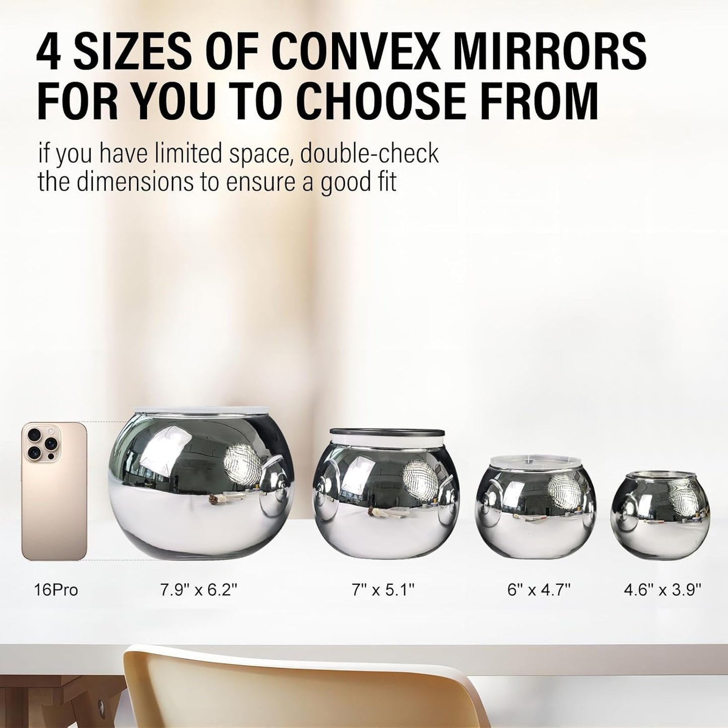 7.9" Spherical Convex Mirror Glass Bowl Vase - Safety Cubicle Reflector & Desktop Rearview Mirror to See Behind You for Office/Home Décor, Floral Arrangements, Planter Storage