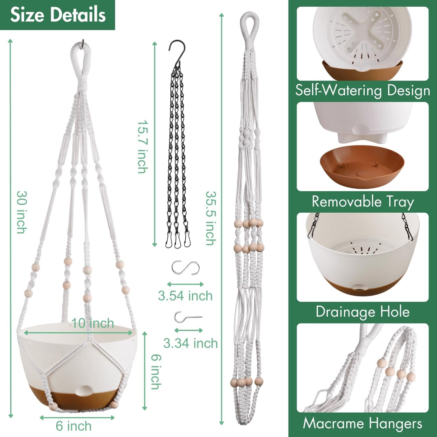 Set of 2-10 Inch Hanging Planters for Indoor Plants with Self-Watering