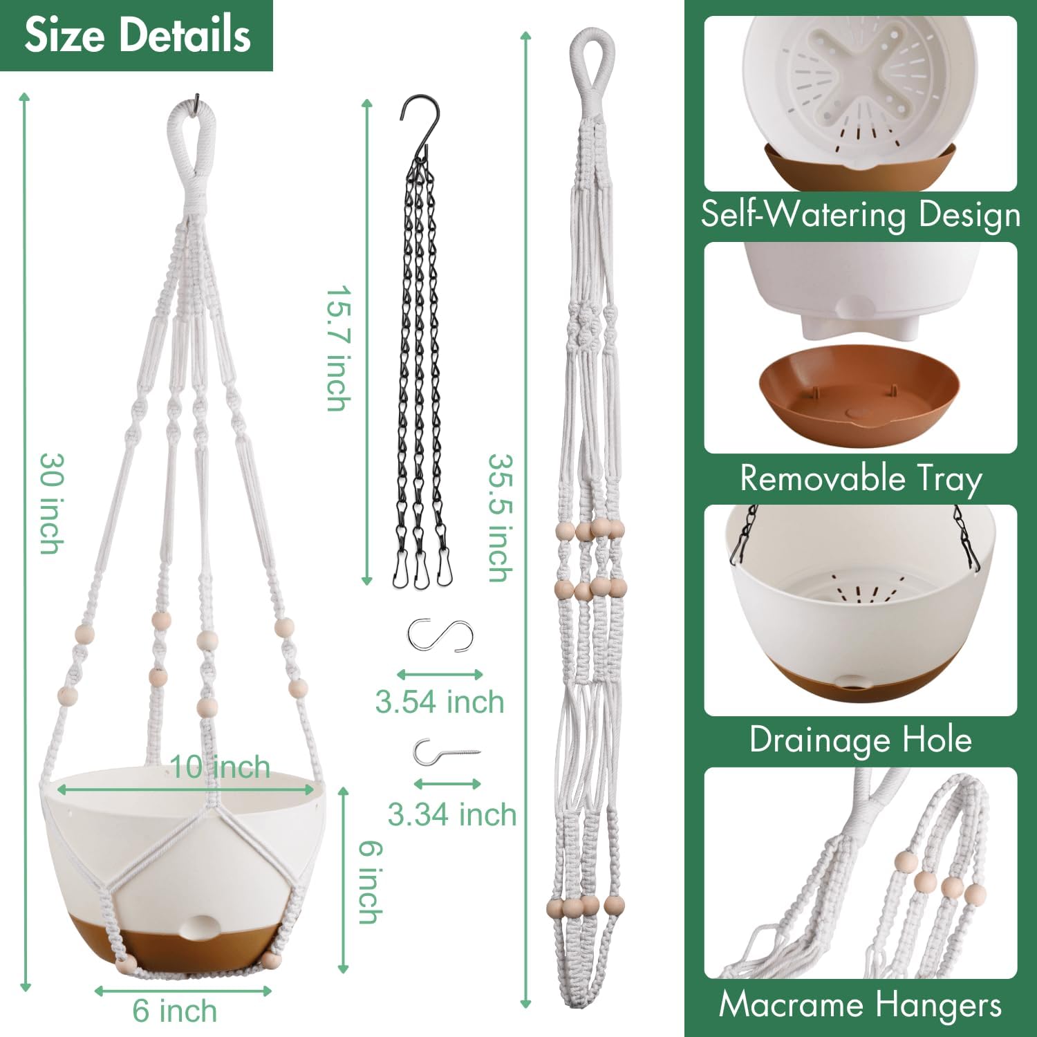 Set of 2-10 Inch Hanging Planters for Indoor Plants with Self-Watering