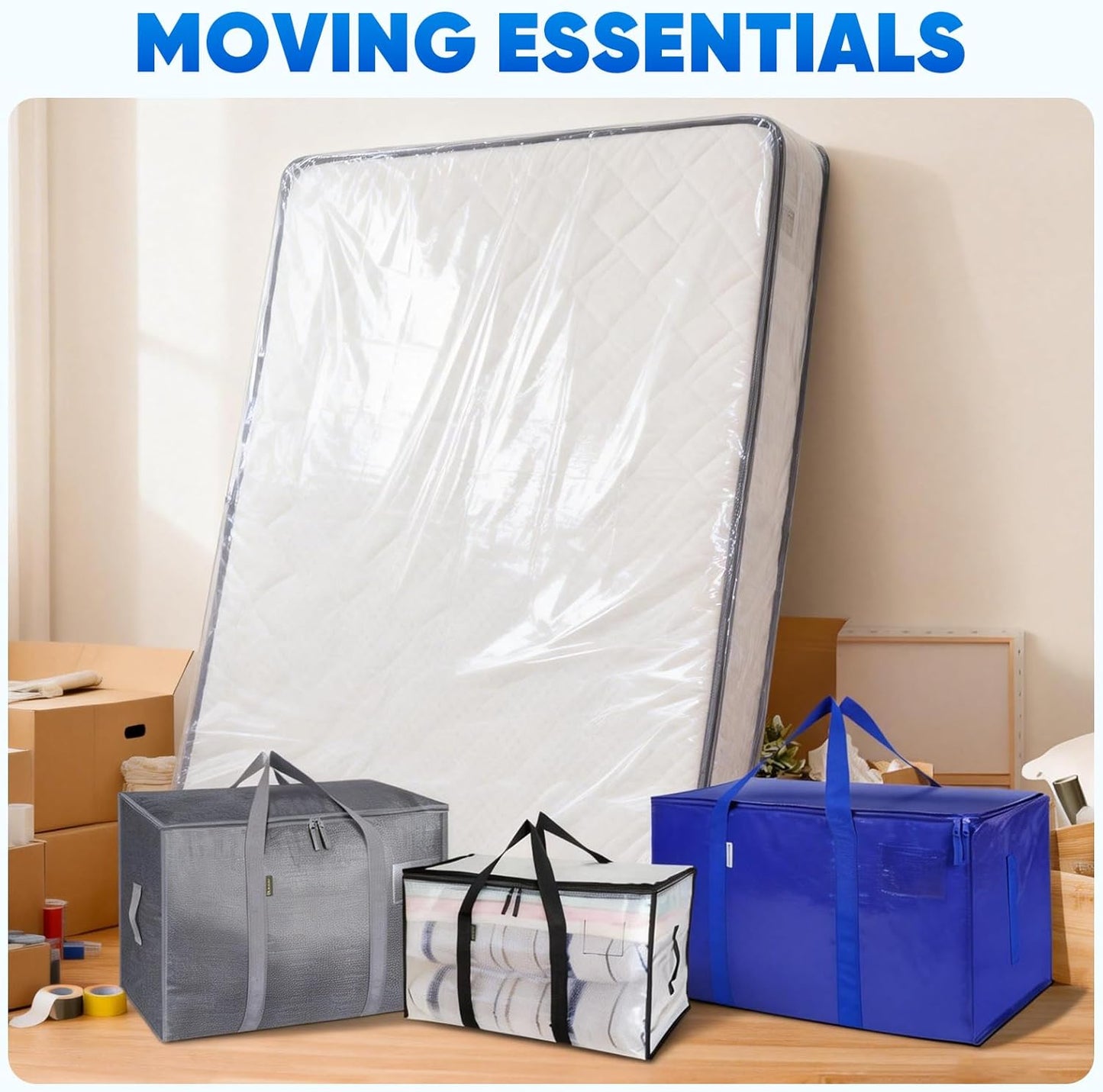 TICONN 2PK Plastic Mattress Bag for Moving Storage, Waterproof Mattress Protector Cover, Heavy-Duty Mattress Moving Supplies (1.5 mil, Queen)