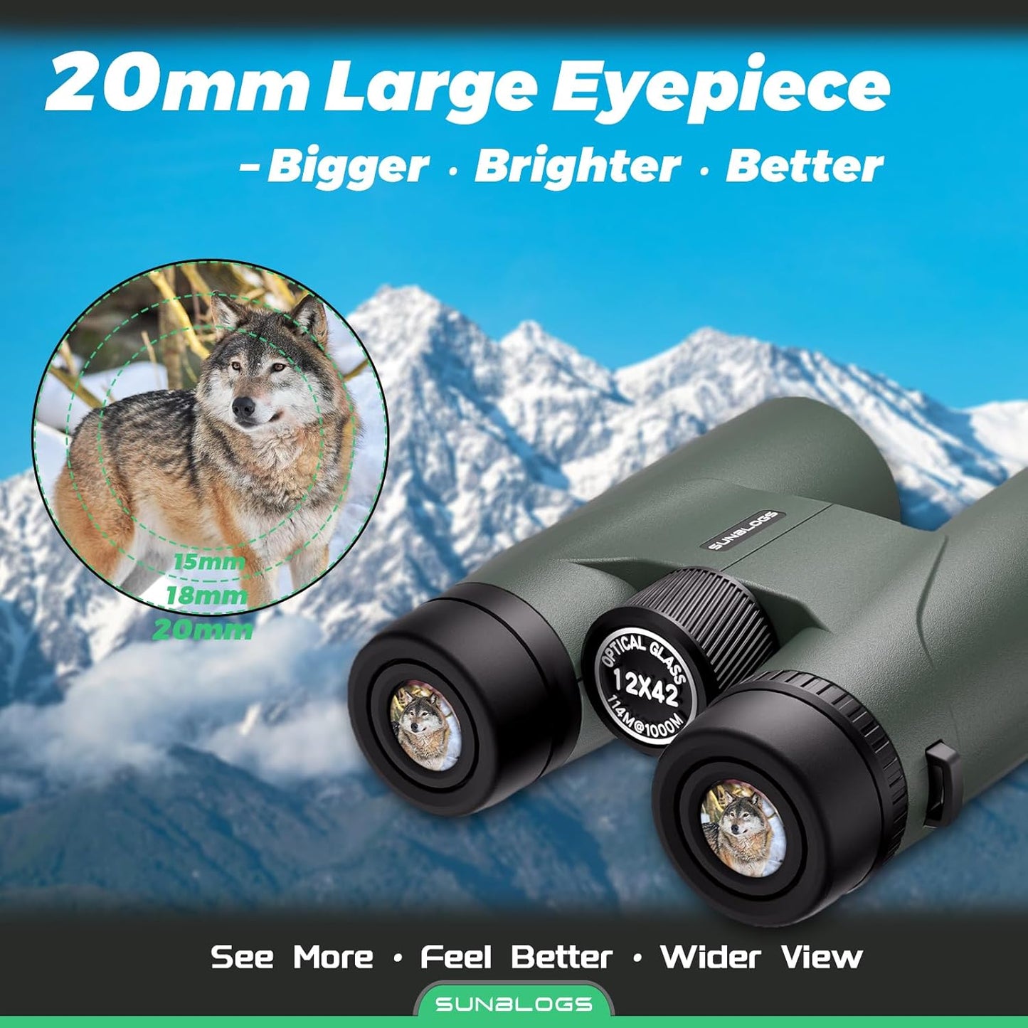 Binoculars for Adults High Powered, 12x42 HD Super Bright BAK4 Prism Waterproof Binoculars with Low Light Vision for Bird Watching Hiking Hunting Outdoor Travel Road Trip Stargazing Cruise (Green)