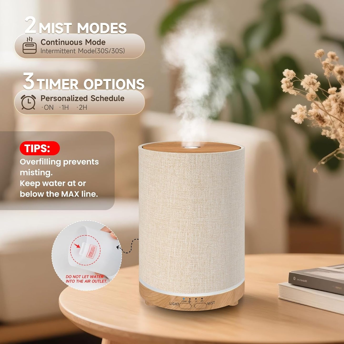 URPOWER 100ML Essential Oil Diffusers for Home with Linen Cover 7 Colo
