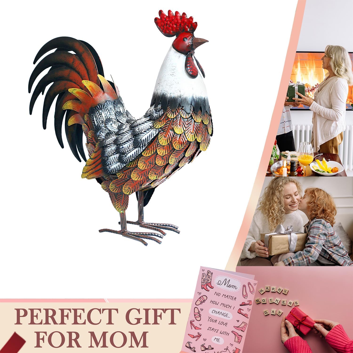 Kircust Garden Rooster Statues & Sculpture, Metal Chicken Animal Yard 