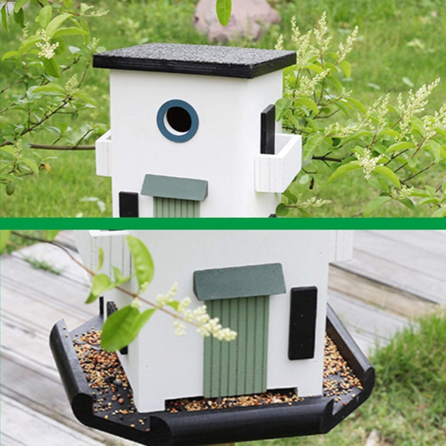 Outdoor Yard Bird House Garden Decoration Bird Perch and Food Container Suitable for All Wild Birds (G)