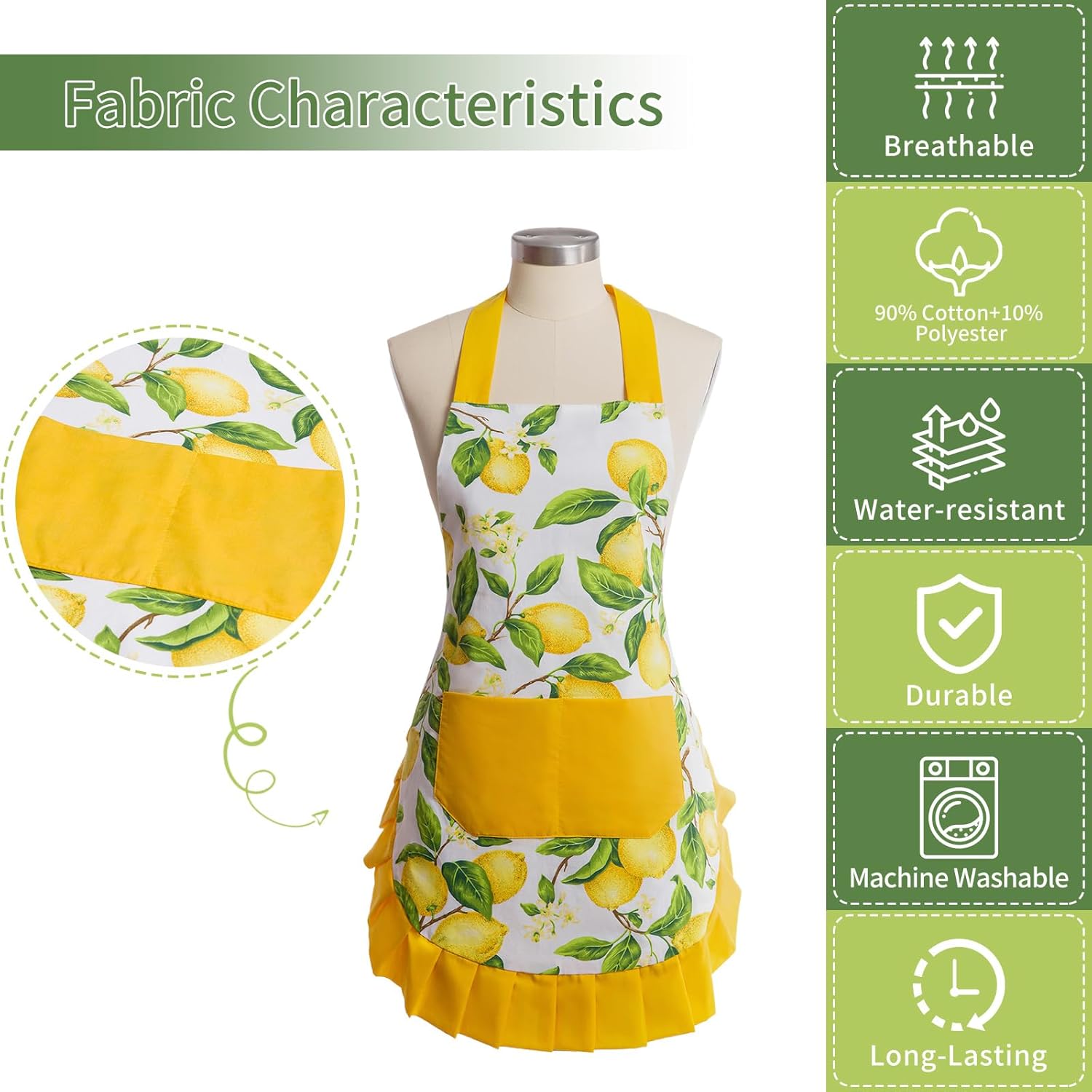 Vintage Floral Apron for Women with Functional Pockets Adjustable Neck