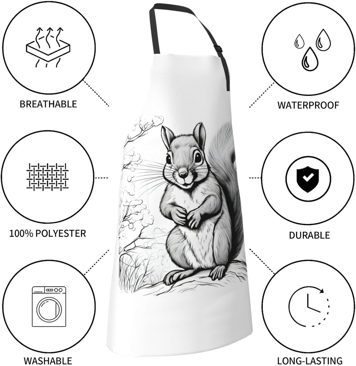 cartoon squirrel print Waterproof chef's apron with pocket apron for kitchen cooking baking barbecue and gardening
