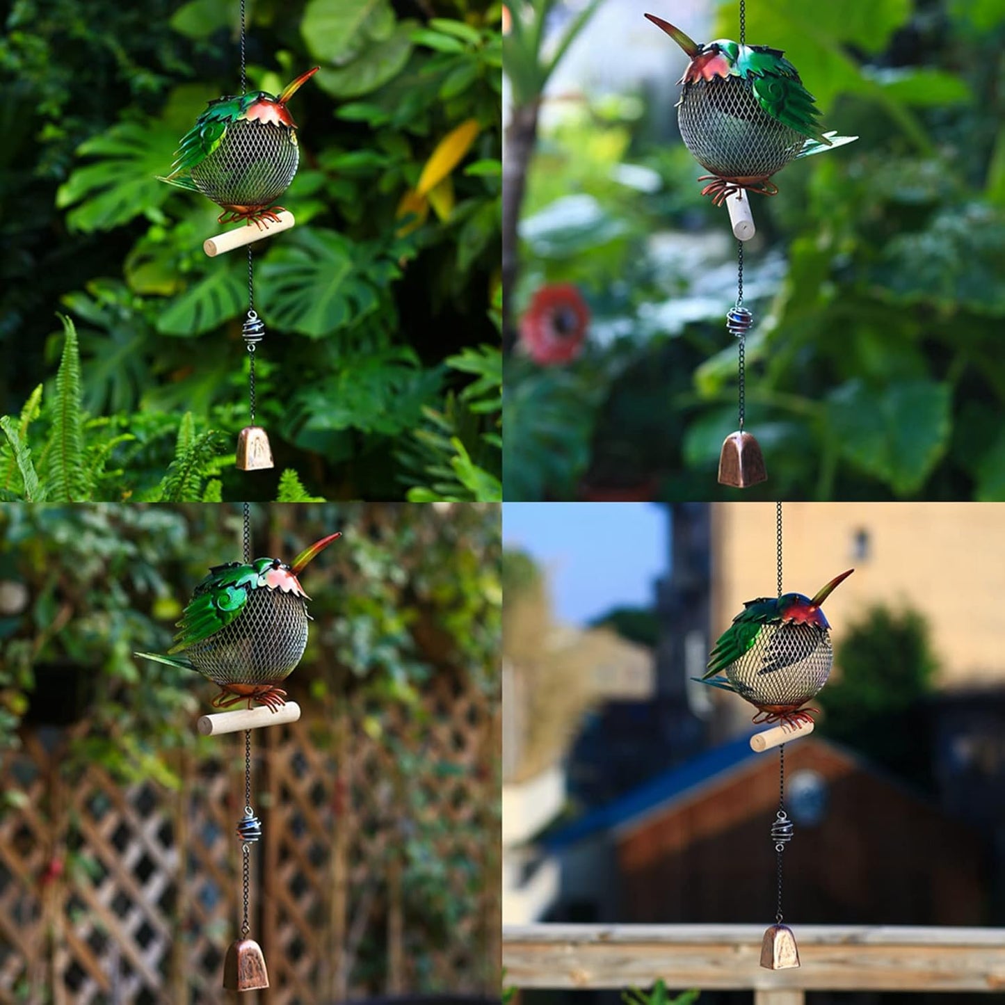 Solar Wild Bird Feeder Squirrel Proof for Outside - Unique Cute Metal Animal Shaped Bird Feeder with Solar Light, Wind Chime, Gift for Bird Lovers(Hummingbird)