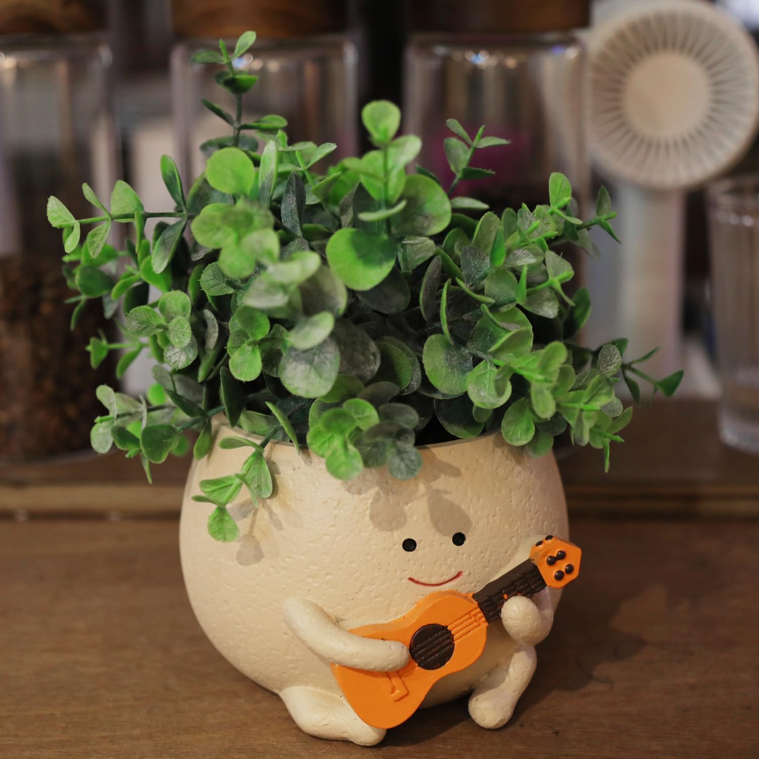 Smily Face Planter Pot with Drainage Hole Cute Resin Head Planters for