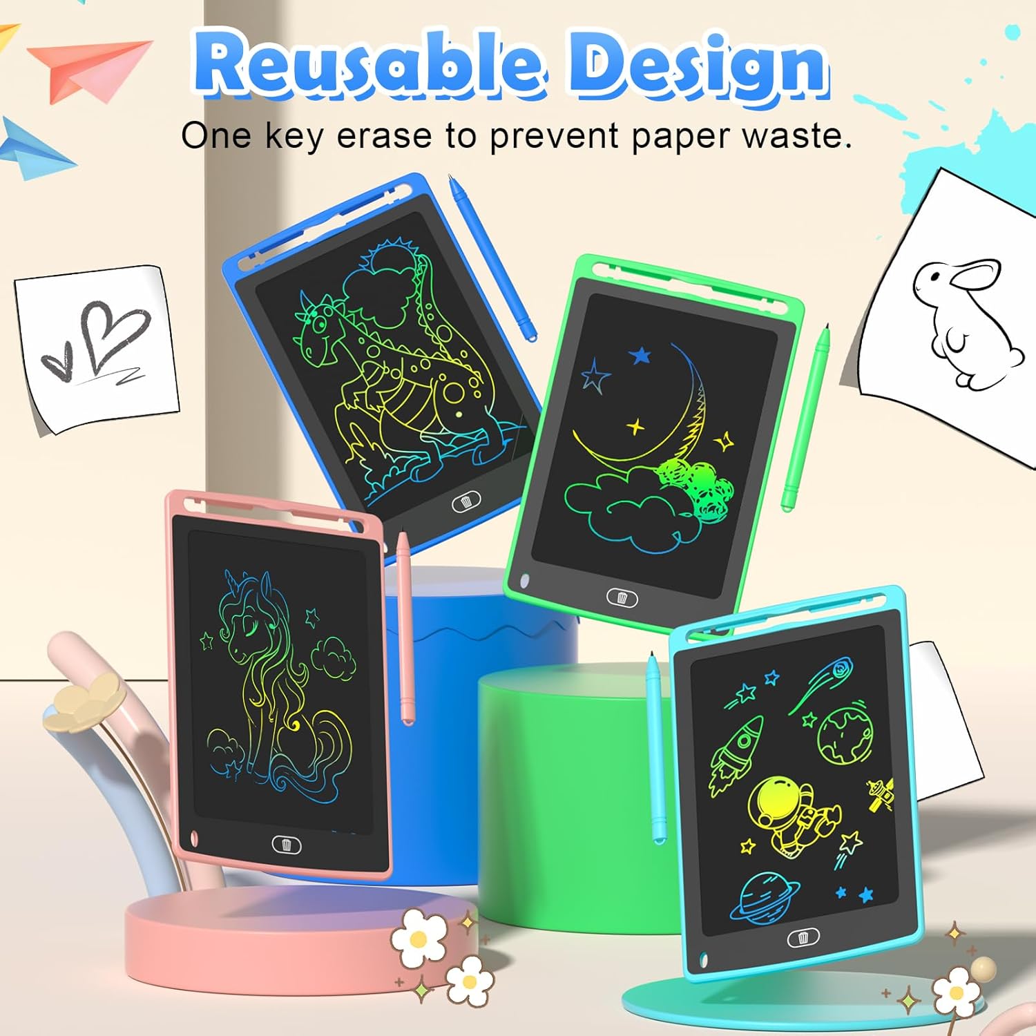 4 Pack LCD Writing Tablet for Kids, 8.5 Inch Colorful Doodle Board Dra