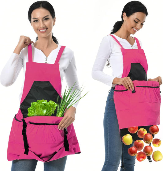 Gardening Apron, 8Oz Waterproof Canvas Garden Apron with Quick Release Pockets for Harvesting, Great Gardening Gifts for Women.