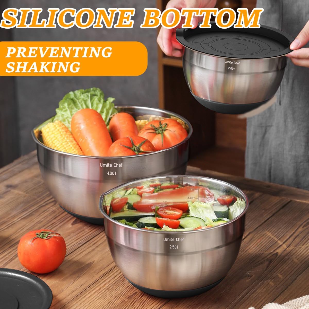 Umite Chef Mixing Bowls with Airtight Lids, 26Pcs Stainless Steel Bowl