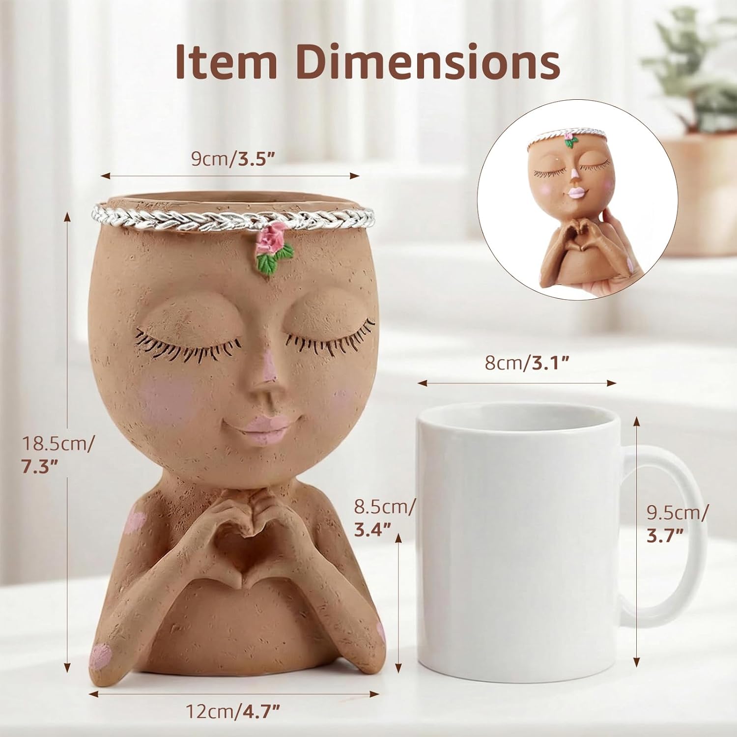 Face Planter Pot with Heart Hands, Resin Head Planter for Indoor Plant