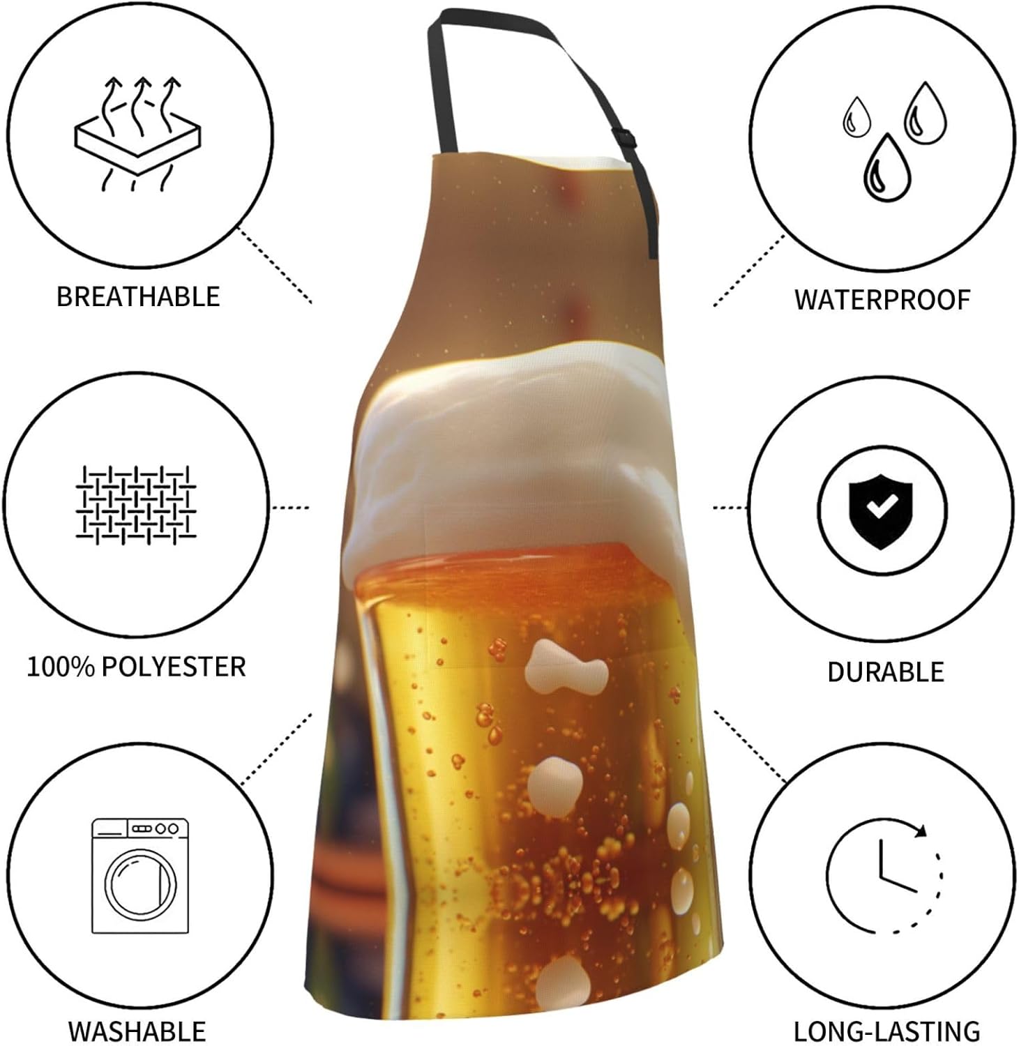 Beer Bubble print Waterproof apron with pocket adjustable cooking apro