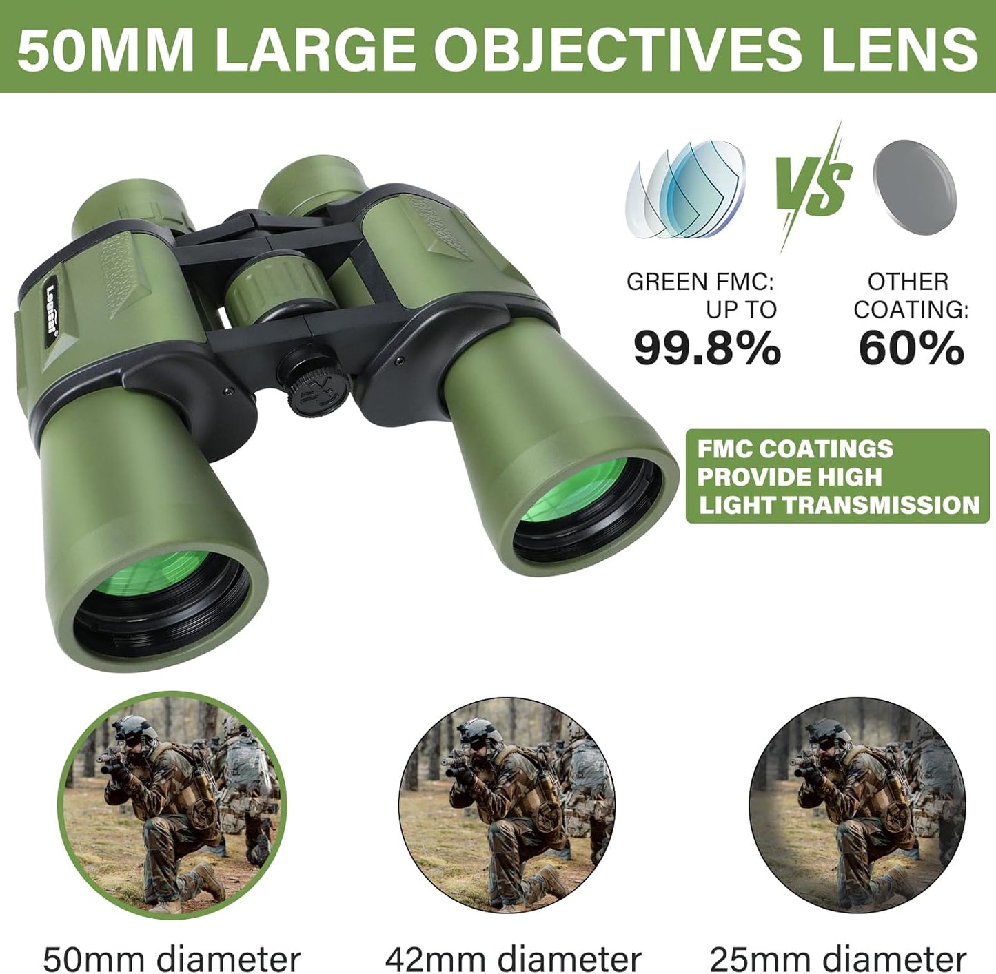 15x50 HD Binoculars Spotting Scope for Birding for Adults High Powered - Large View Compact Binoculars with Low Light Vision, Waterproof Hunting for Bird Watching