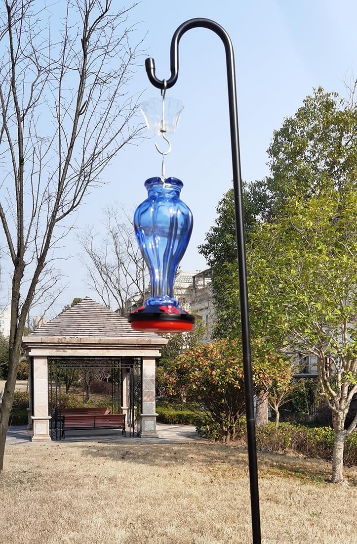 Hummingbird Feeder for Outdoors Hanging - Blue Glass Nectar Feeding Bo