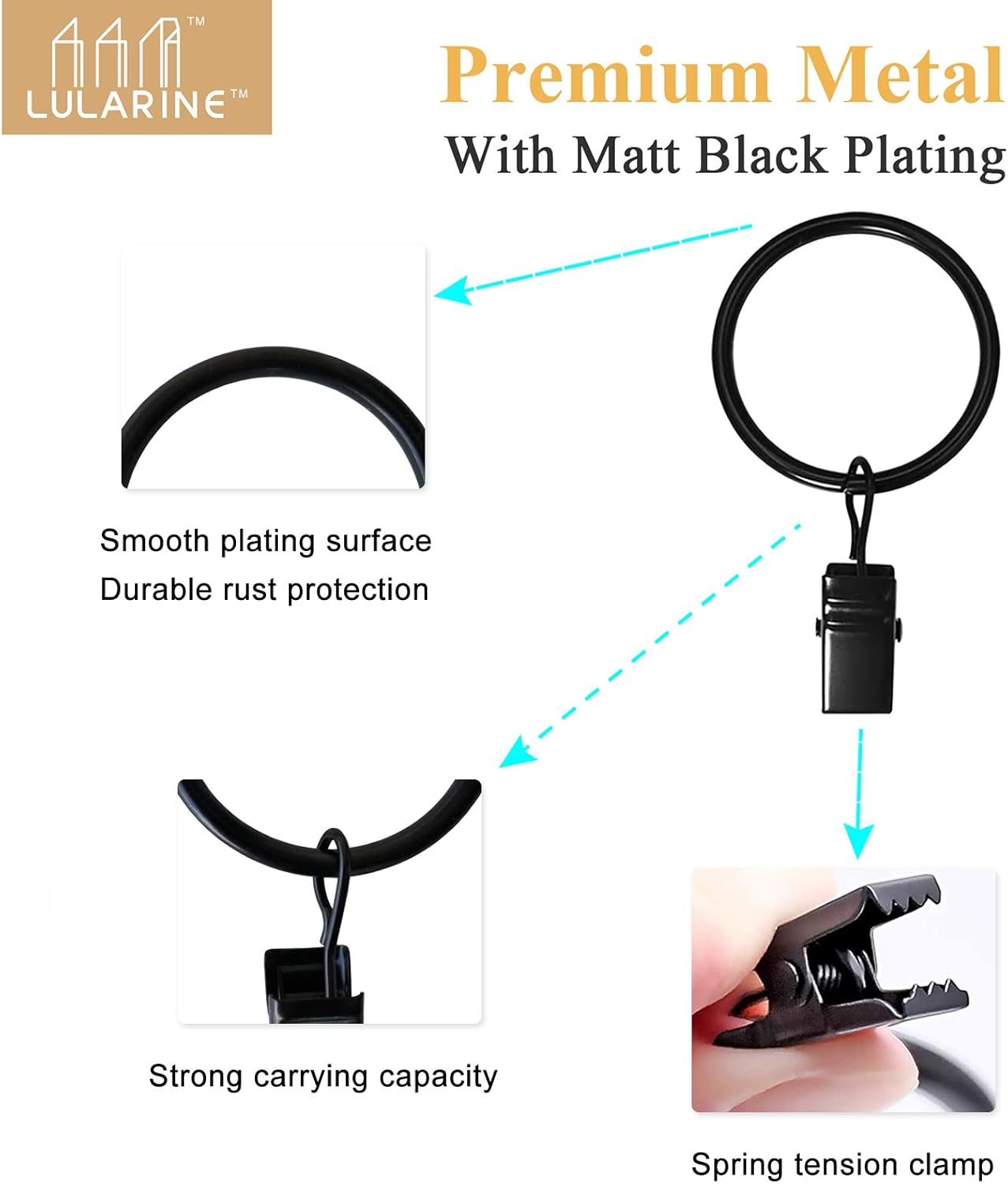 42 Pack Curtain Rings with Clips 1.26" Interior Diameter,Metal Drapery