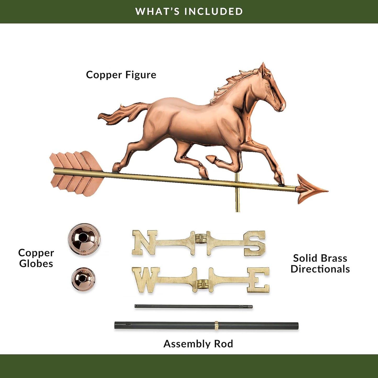 Good Directions Polished Copper Trotting Horse Weathervane – Decorativ