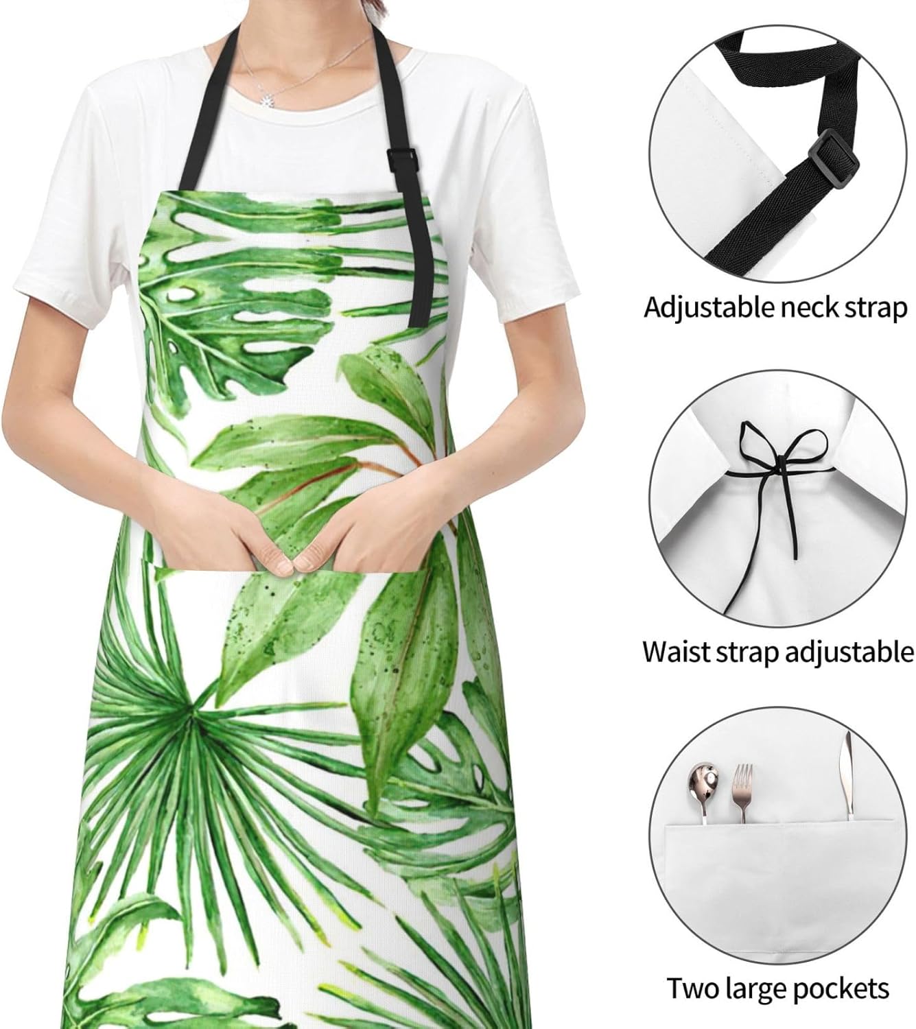Tropical Palm Banana Leaves Print 28 x 33in Waterproof Apron with Pockets Fashionable Versatile Smock for Baking