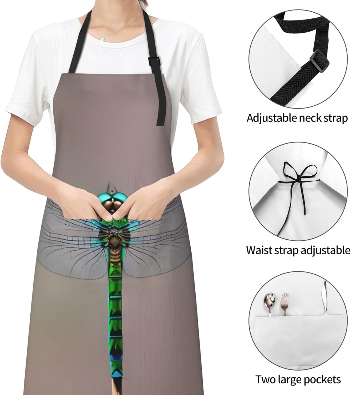 Dragonfly print Waterproof chef's apron with pocket apron for kitchen cooking baking barbecue and gardening