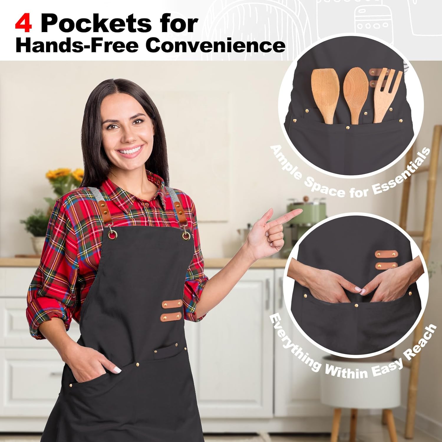 chef apron bib tool apron for man woman cross back straps with 4 pocke