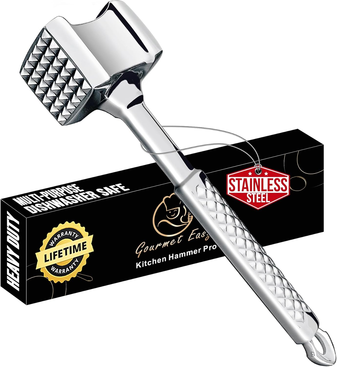 Stainless Steel Meat Tenderizer Tool, Premium Meat Mallet with Non-Sli