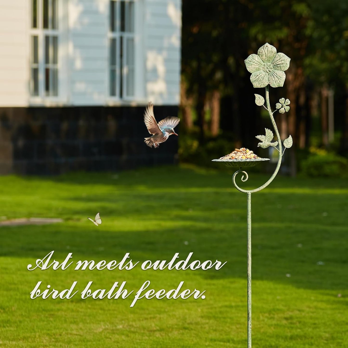 59" H Metal Bird Feeder with Stake,Vintage Freestanding Bird Feeder Tray,Bird Baths for Outdoors,Yard Lawn Decorative Garden Stakes