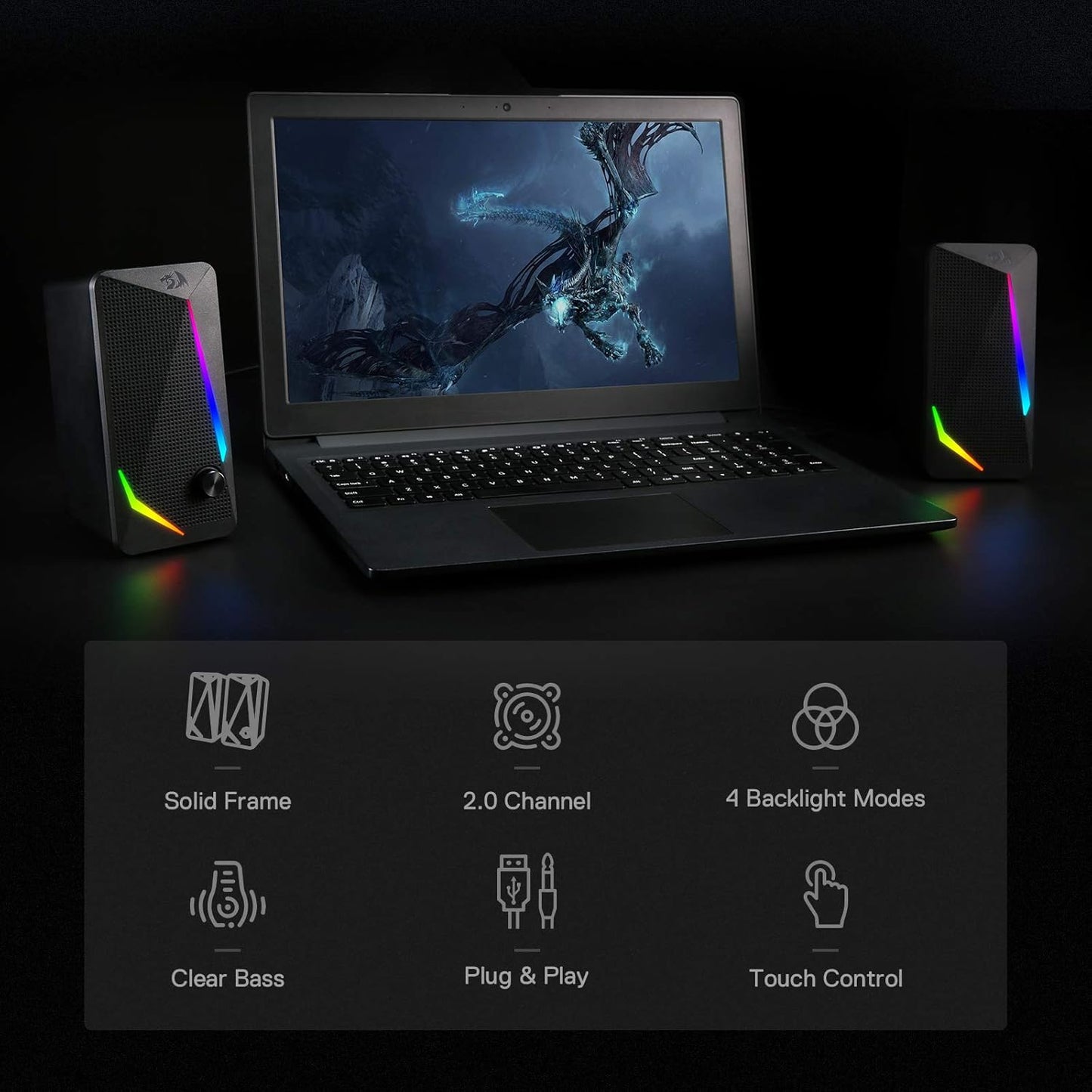 Redragon GS510 RGB Desktop Speakers, 2.0 Channel PC Computer Speaker w