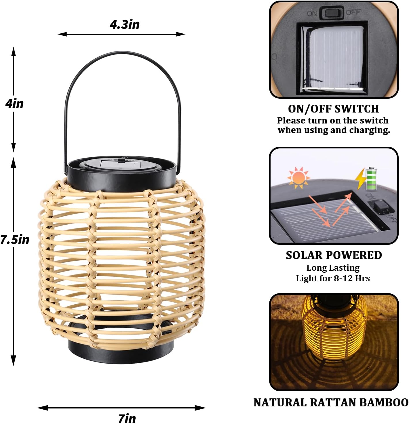 Afirst Solar Lanterns Outdoor, Natural Bamboo Hanging Solar Lights Waterproof Rattan Decorative Lanterns for Yard, Patio, Lawn, Tabletop, Pathway, Landscape, Garden Decor Gifts