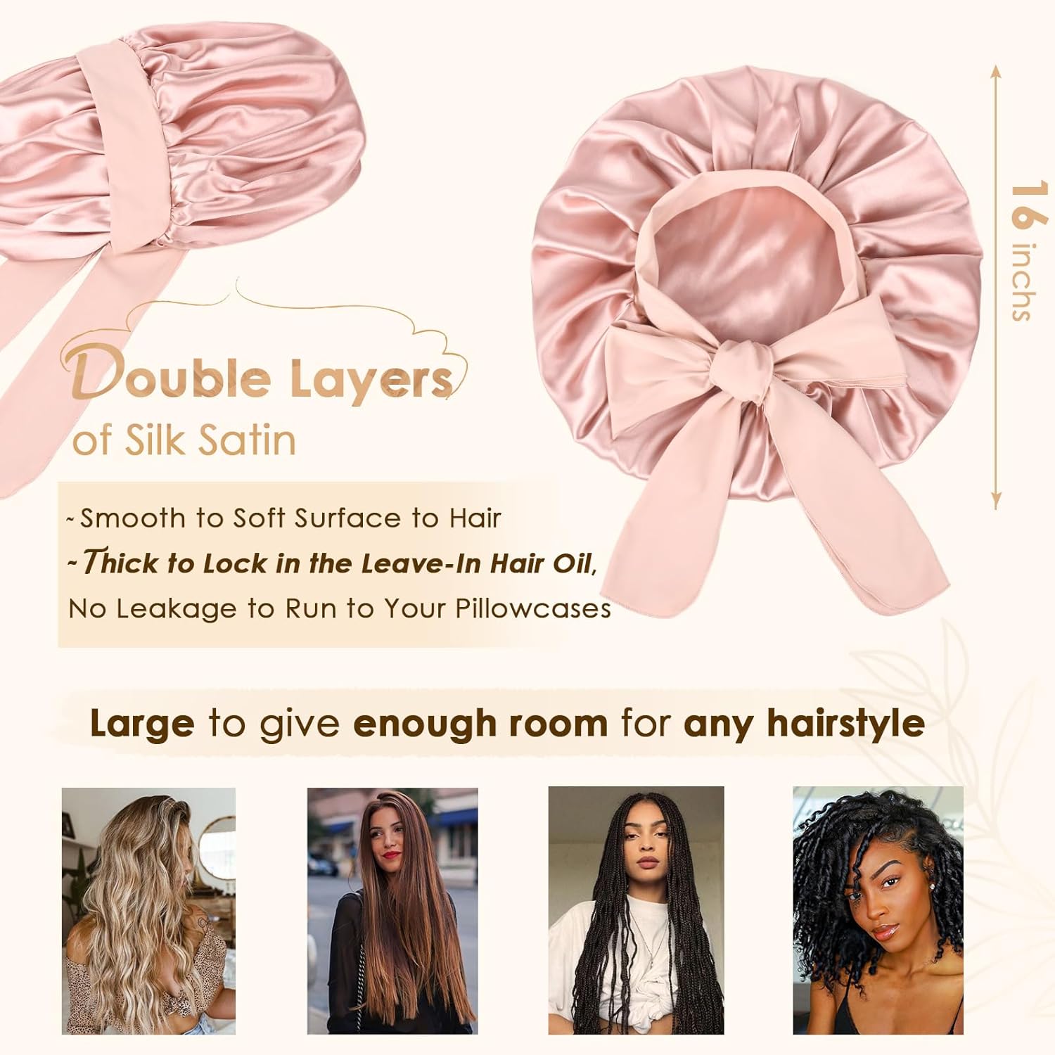 YANIBEST Adjustable Satin Bonnet for Sleeping Women Double Layer Hair 