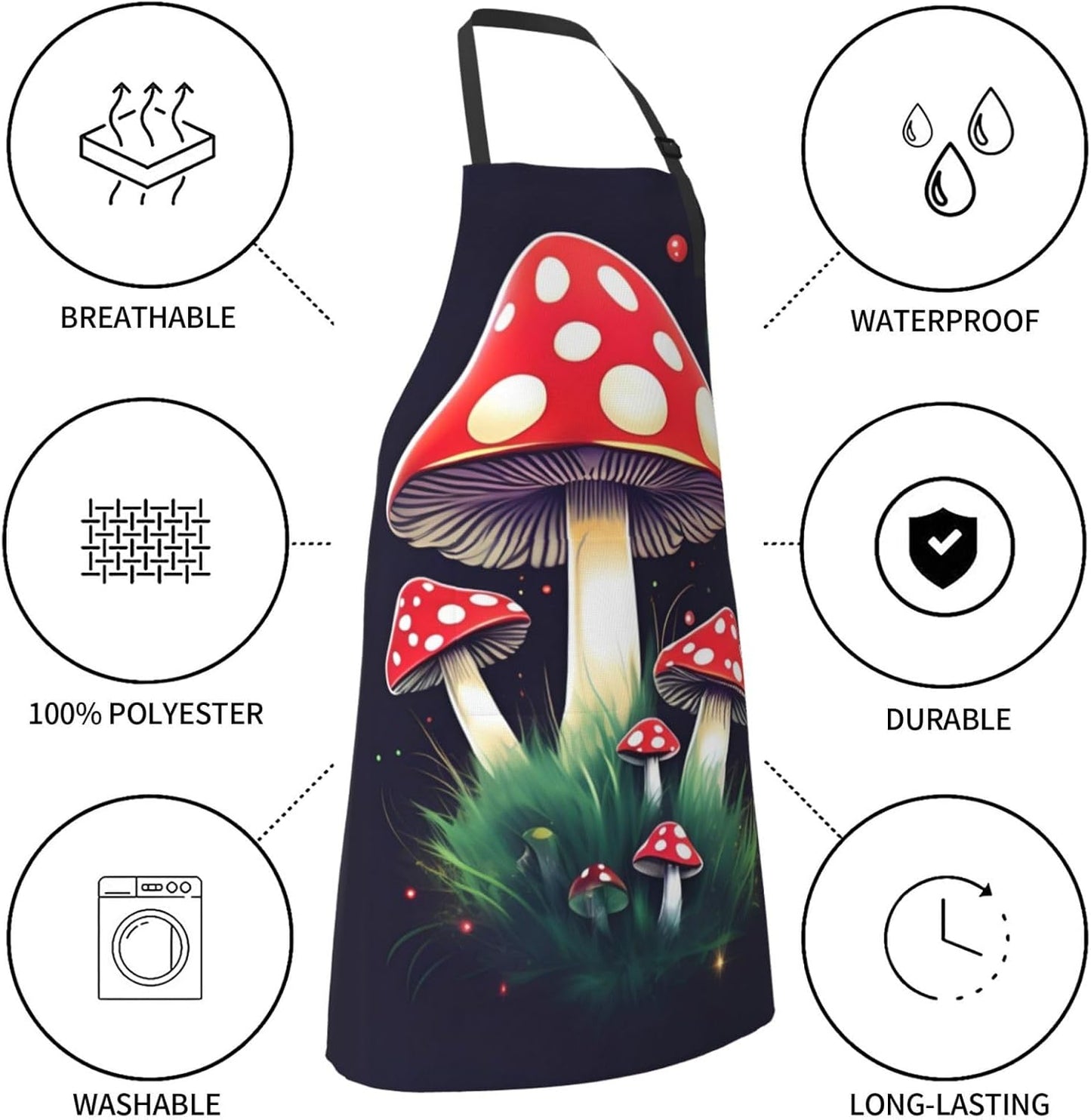 Magic Mushrooms print Waterproof apron with pocket adjustable cooking apron for adult kitchen bibs to bake