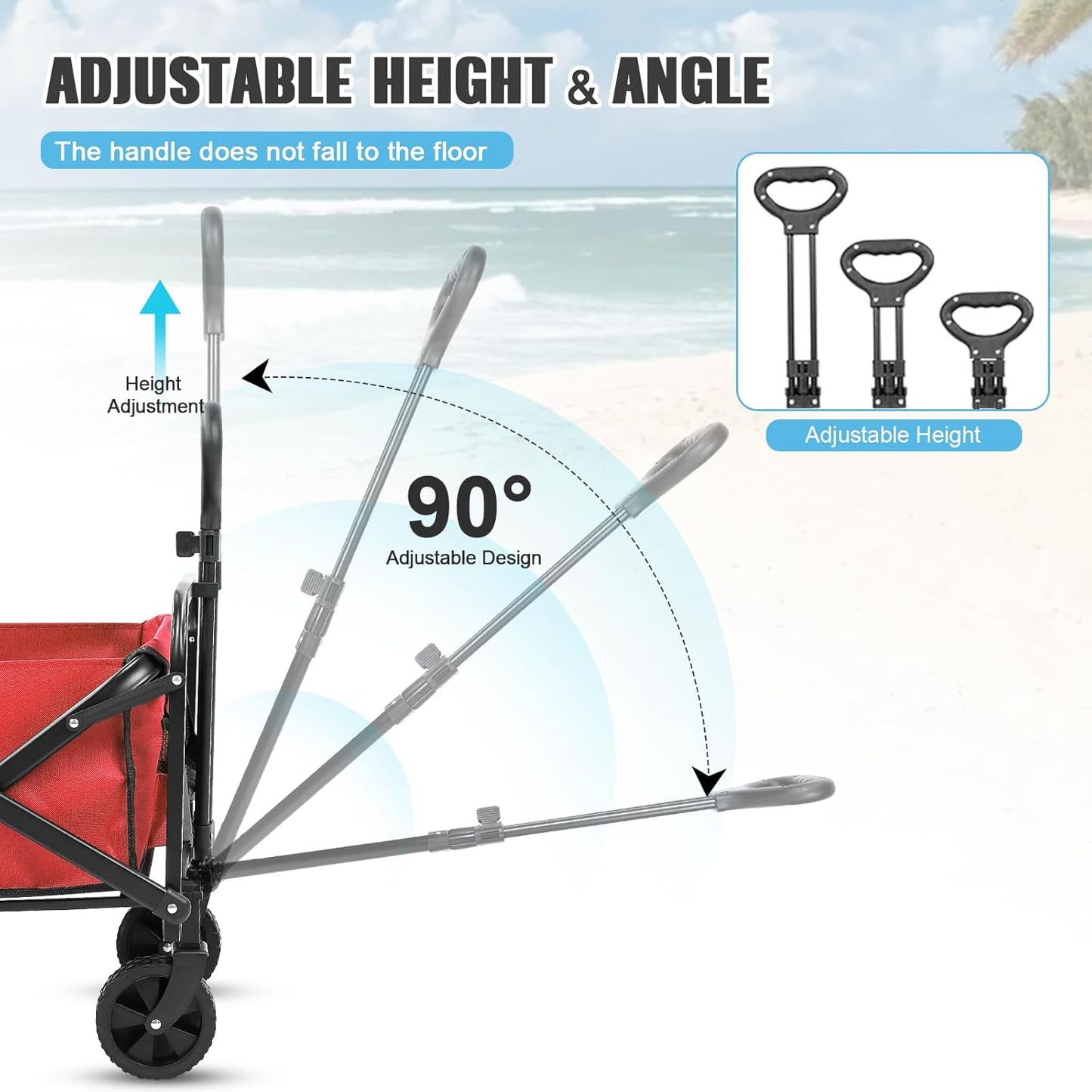 Collapsible Foldable Beach Wagon,Wagon Carts with Wheels folding,Utility Grocery Lounge Wagon for Sand Camping Sports Shopping Outdoor(Red).
