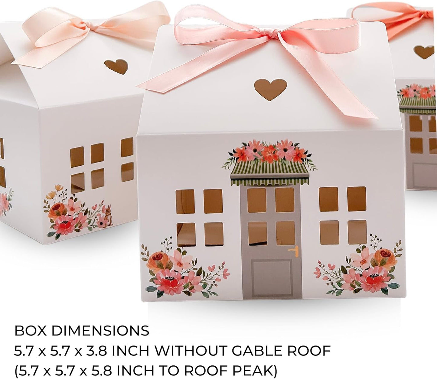 20 Pcs Garden Small House Shaped Gift Boxes with Ribbons House Boxes for Treats, Treat Boxes for Dessert, Fancy Cookie Boxes for Gift Giving, White Gable Box, Bakery Boxes