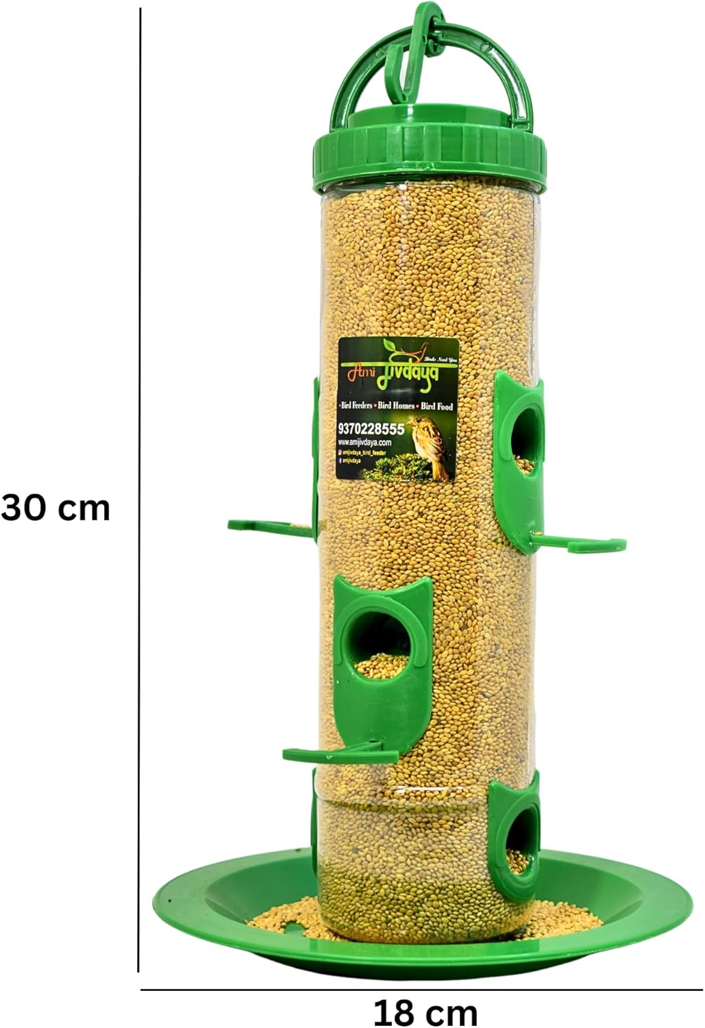 Plastic Large Bird Feeder | 6 Feed Nozzles | 30cm Height | 900gram Bird Food Capacity | Hanging Bird Feeder for Balcony | Bird Food Feeder | Garden Outdoor Hanging Bird Feeder | 2 psc Green