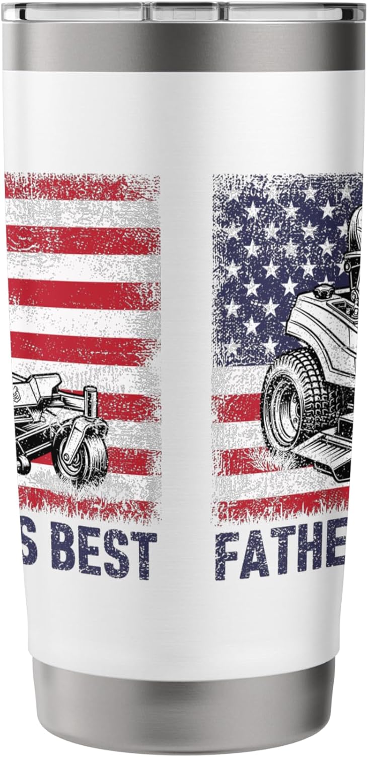 Father Mows Best American Flag Lawn Mower Dad Stainless Steel Insulated Tumbler