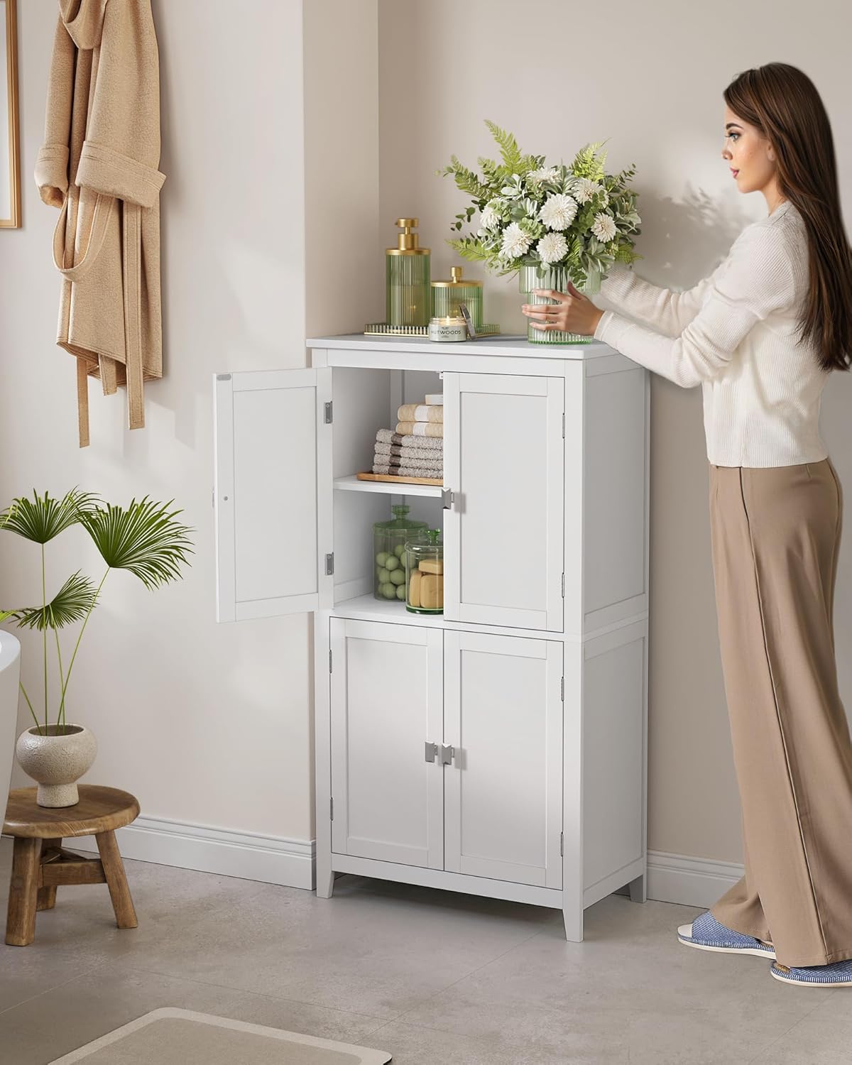 VASAGLE Floor Storage Cabinet, Freestanding Storage Unit with 4 Doors,