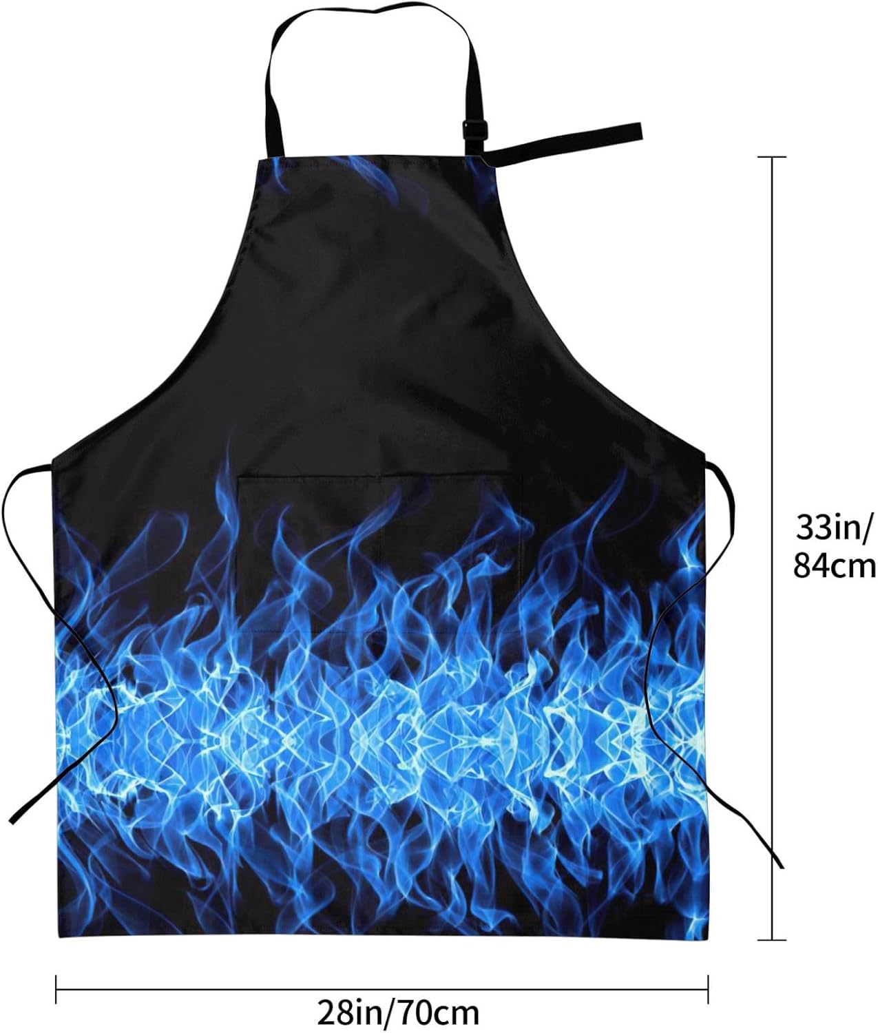 Blue Flame print Waterproof apron with pocket adjustable cooking apron