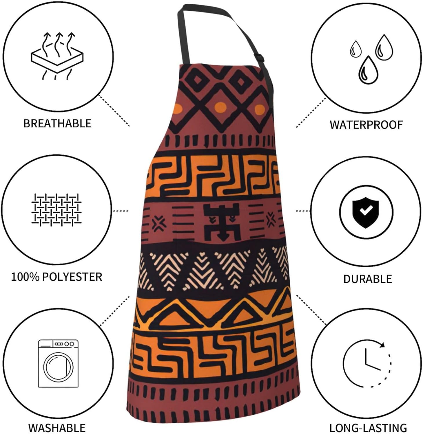 African Mud Cloth Tribal print Waterproof apron with pocket adjustable
