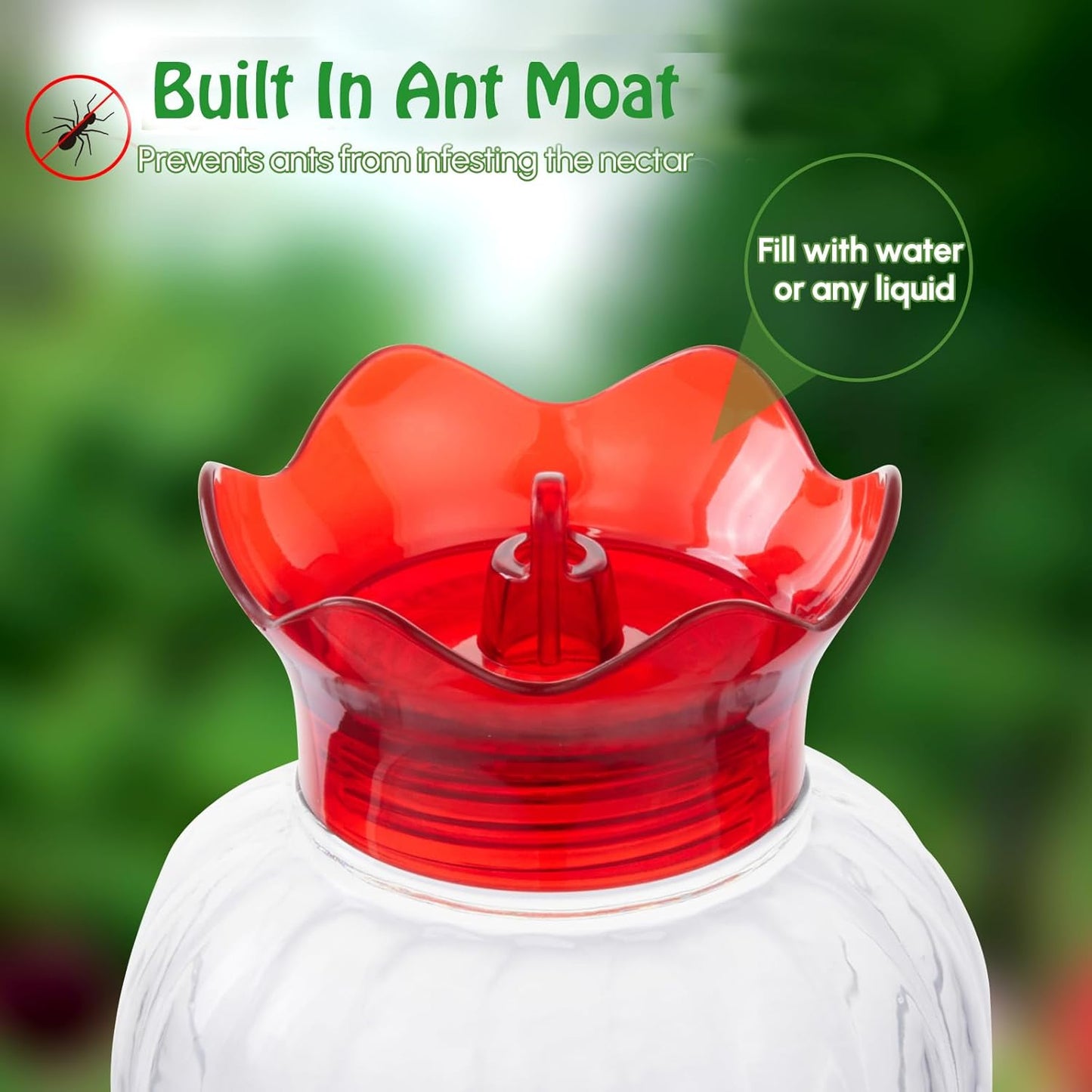 Backyard Expressions Hummingbird Feeder Set of 2 – Large 20 Oz Plastic Feeders for Outdoors with 6 Flower Ports, Built-in Ant Moat & Bee Guards, Wide Mouth Easy Fill, 2-Part Base for Fast Cleaning