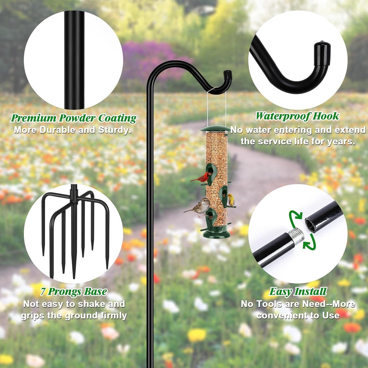 FEED GARDEN 76'' Bird Feeder Pole, Heavy Duty Shepherds Hooks for Outd