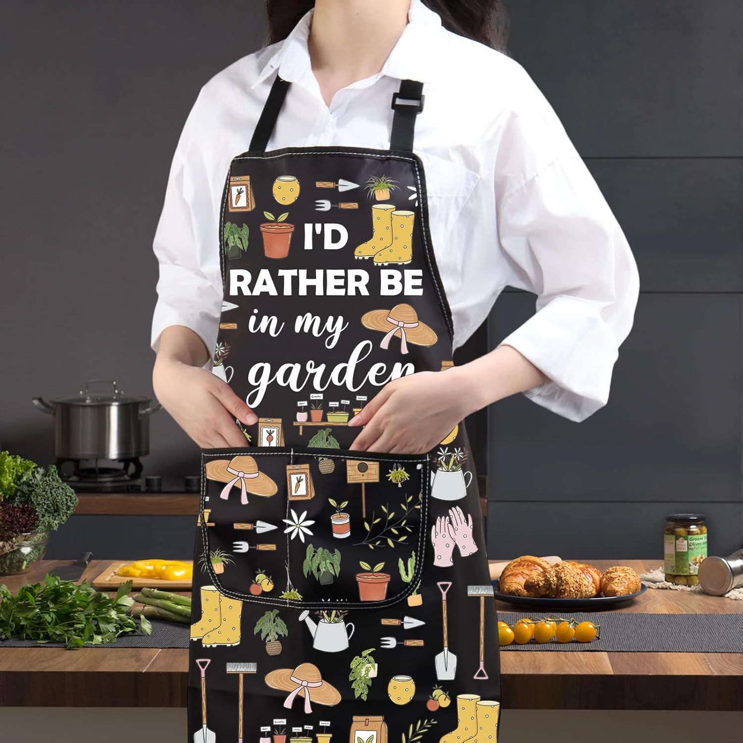 JXGZSO Gardening Apron with Pockets I'd Rather Be In My Garden Apron f
