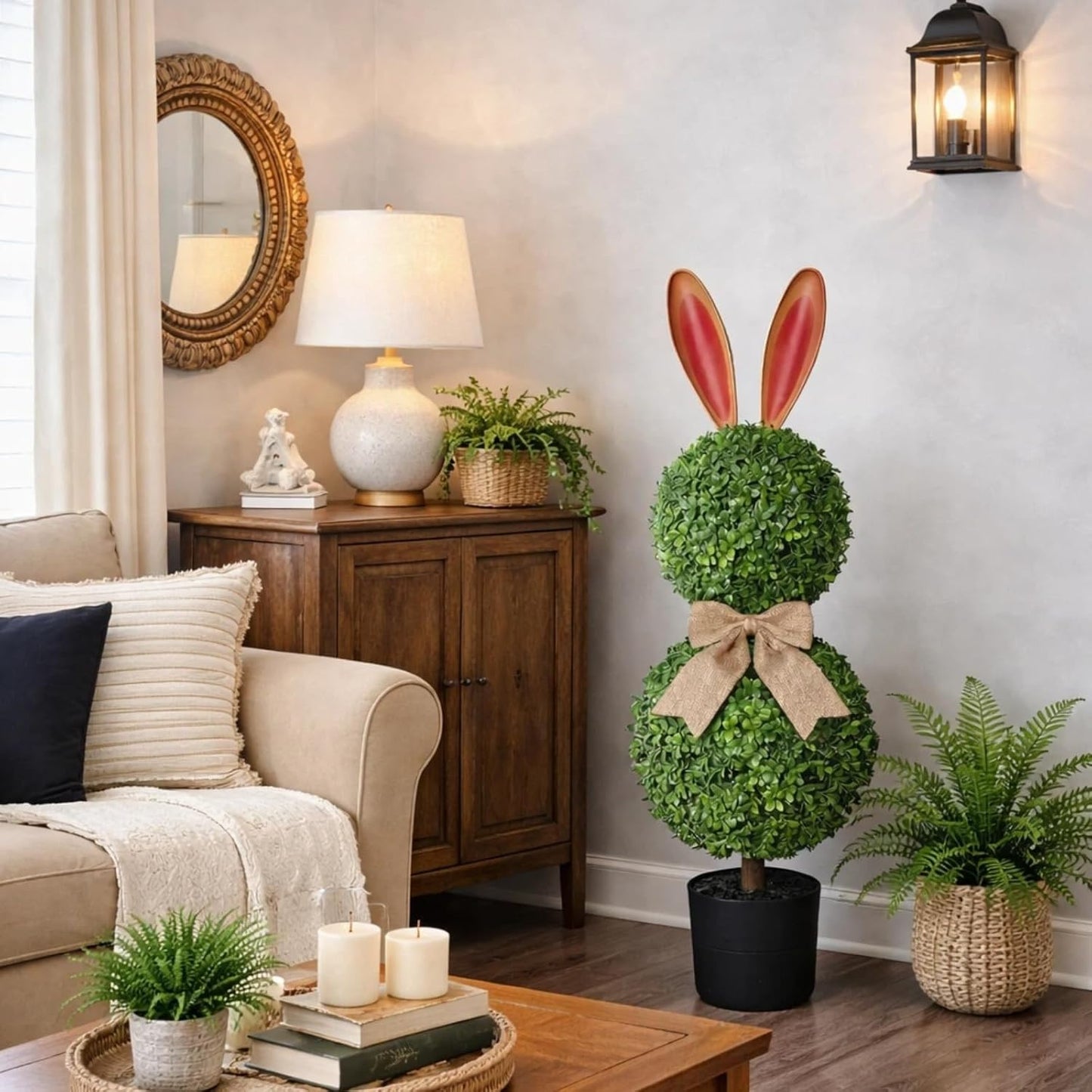 2 Pcs Easter Bunny Topiary 3 Ft Artificial Bunny Shaped Topiary Trees 