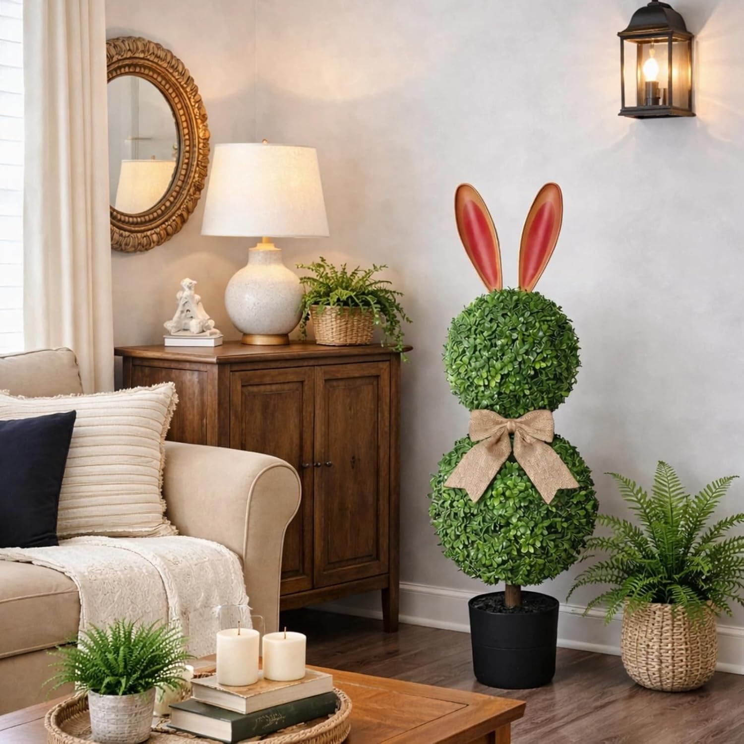 2 Pcs Easter Bunny Topiary 3 Ft Artificial Bunny Shaped Topiary Trees 