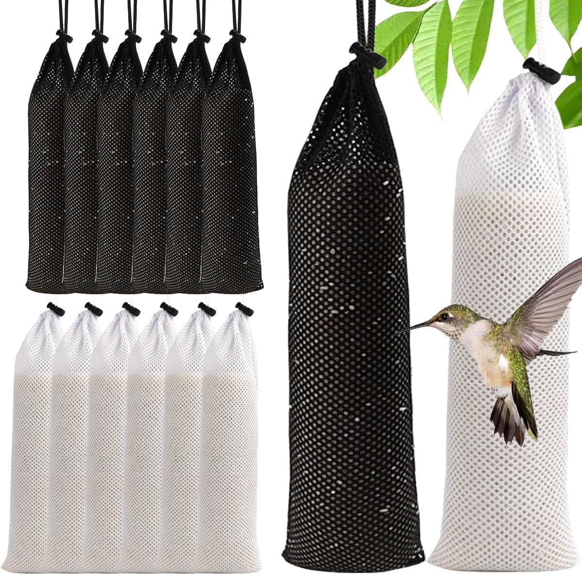 GXXMEI 12PCS 3.9" x 15.7" Finch Sock Feeder for Outdoor, Durable Thistle Seed Feeder Sacks, Wild Bird Food Supply Tools for Garden Yard Wild Finch Feeding