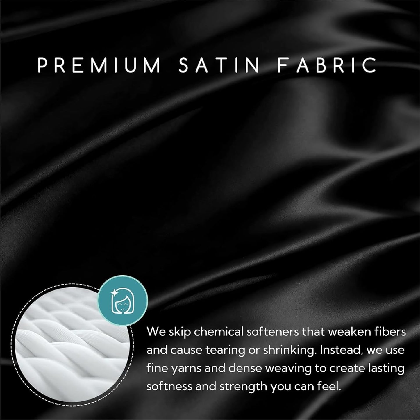 MR&HM Satin Bed Sheets, Queen Size Sheets Set, 4 Pcs Silky Bedding Set with Elastic Corner Straps and 15 Inches Deep Pocket for Mattress (Queen, Black)